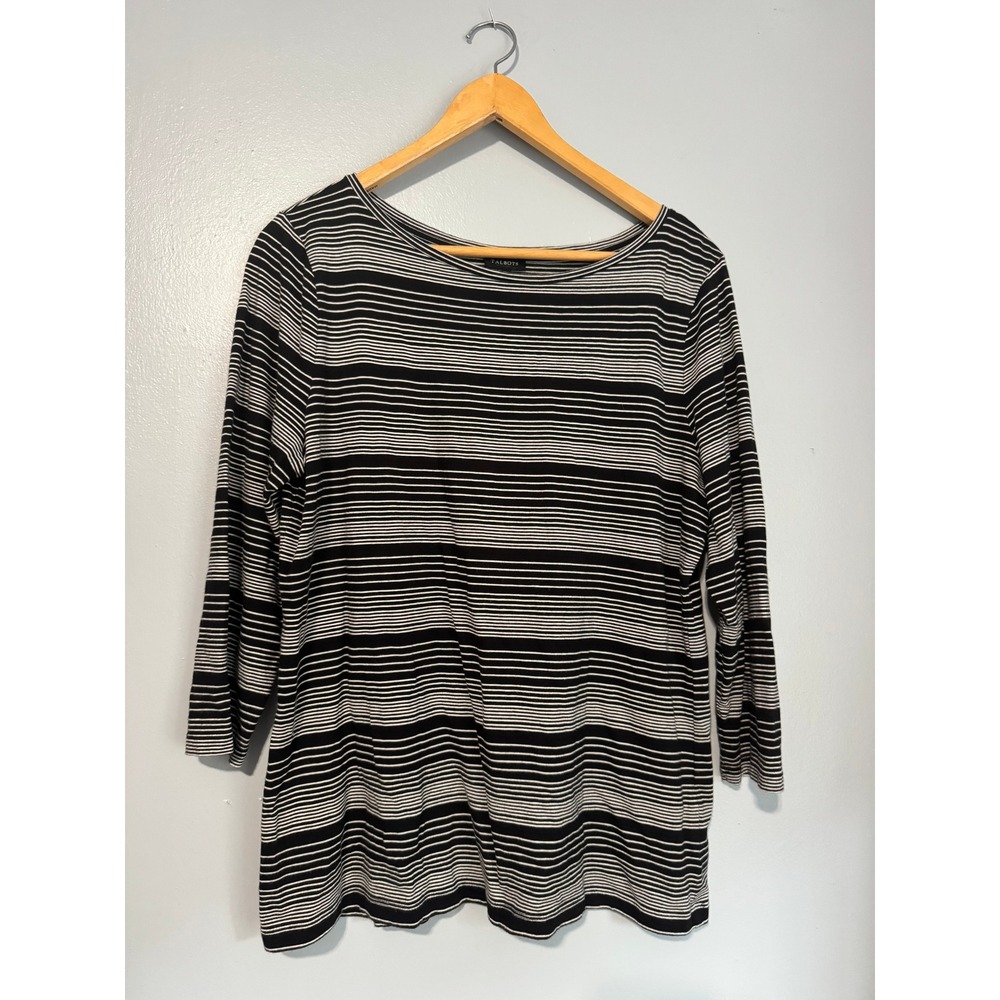 Talbots women's black/white striped quarter sleeve large